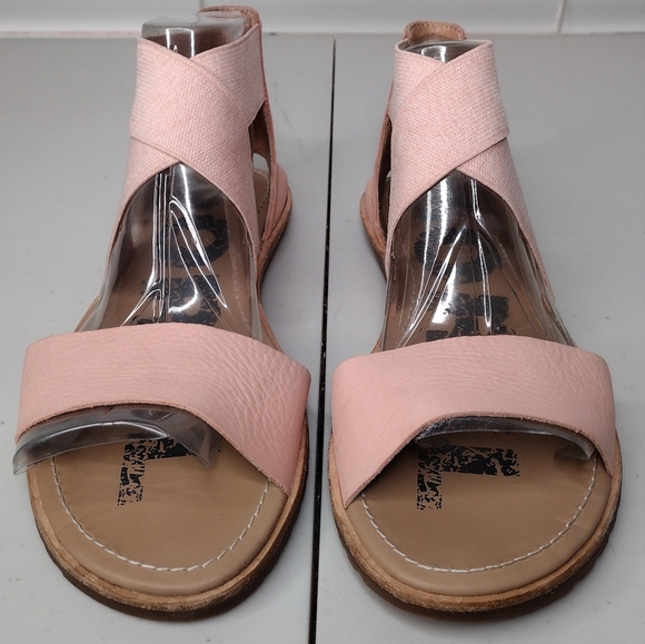Sorel Ella Pink Leather Canvas Cross Strappy Slip On Flat Sandals Sz 8.5 - Picture 6 of 13